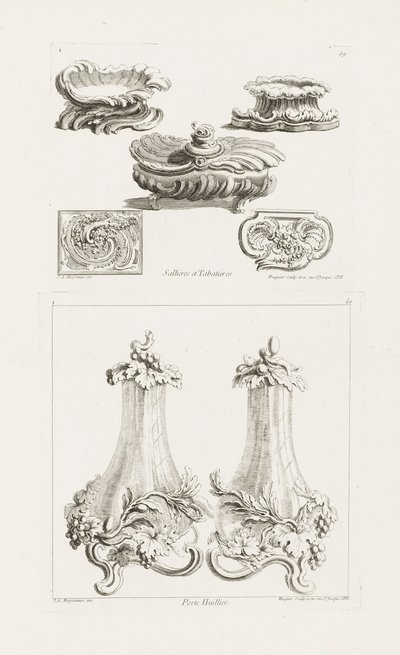 Salt Dishes and Snuff Boxes, plate 69 in Oeuvres de Juste-Aurèle Meissonnier by Juste Aurèle Meissonnier